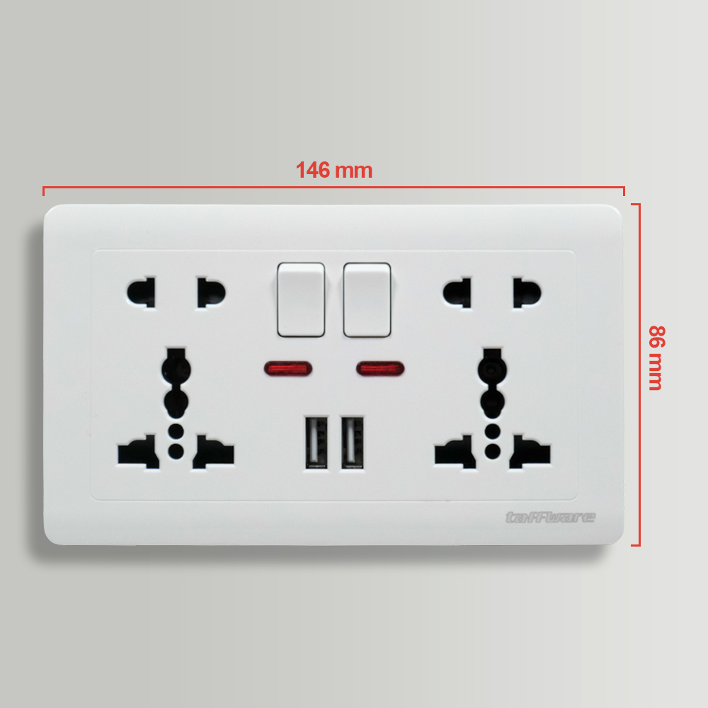 Taffware Stop Kontak Universal UK EU US 2 Slot 2 USB On/Off Switch - LC-86