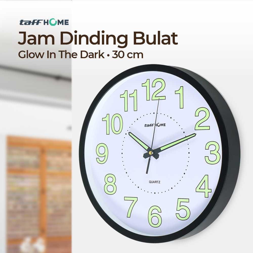 TaffHOME Jam Dinding Bulat Quartz Luminous Glow in The Dark 30CM