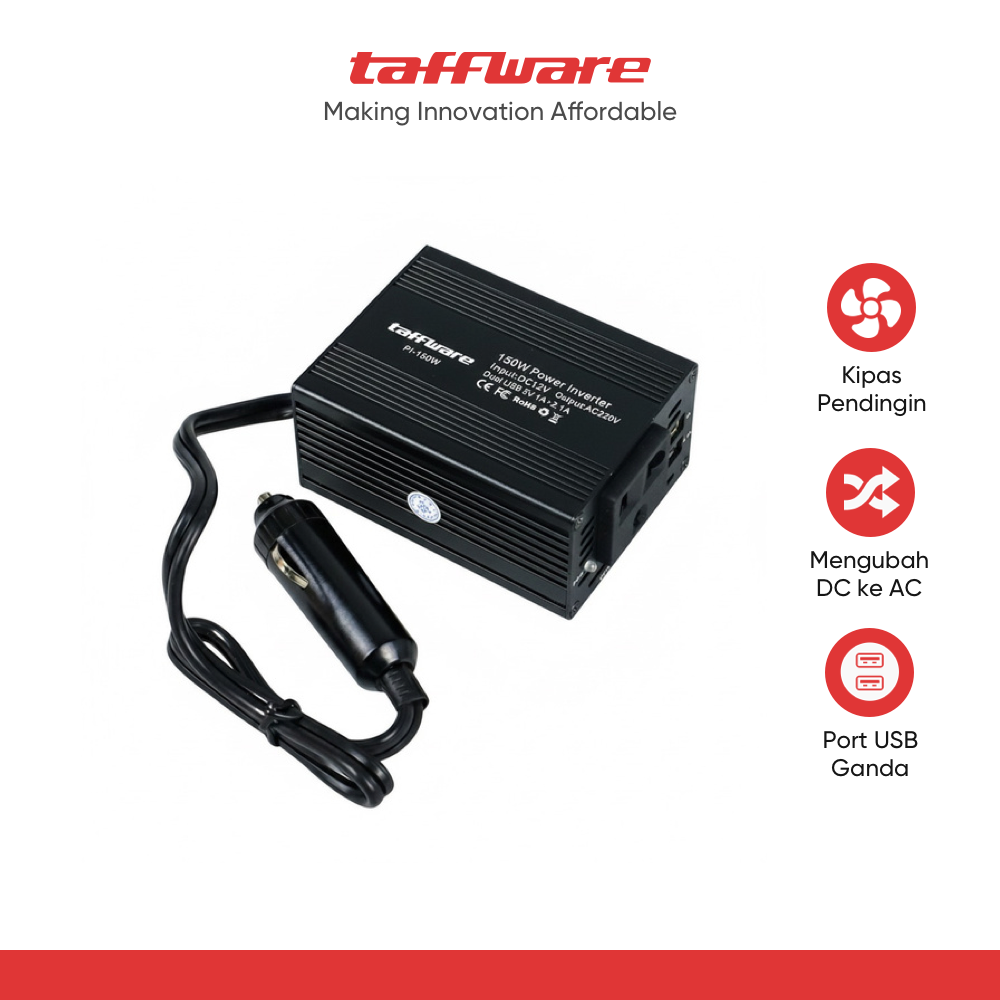 Taffware Power Inverter Mobil 12V to 220V 150W dengan 2 USB Port - PI-150W