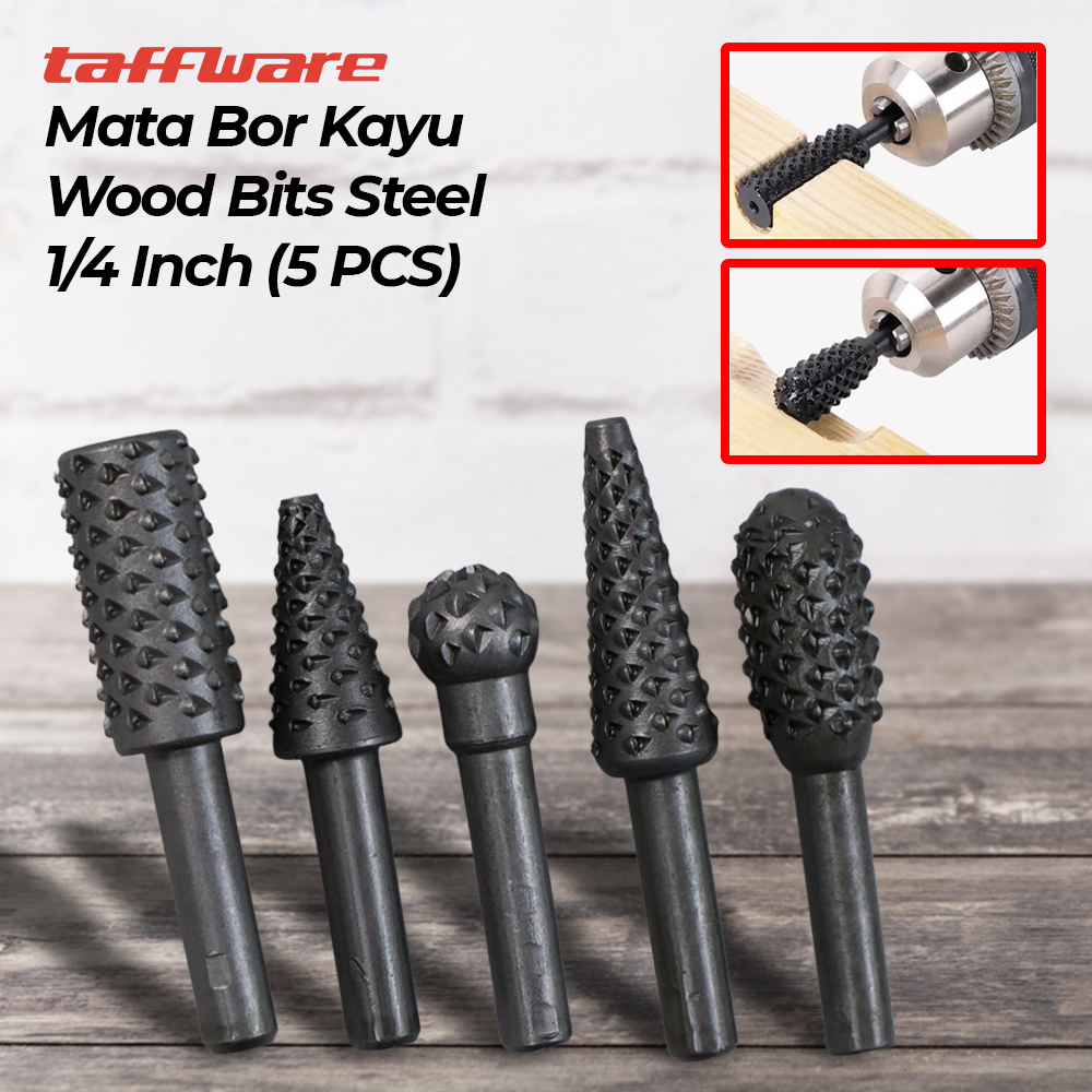 Taffware Mata Bor Kayu Wood Bits Steel 1/4 Inch 5 PCS - 25450