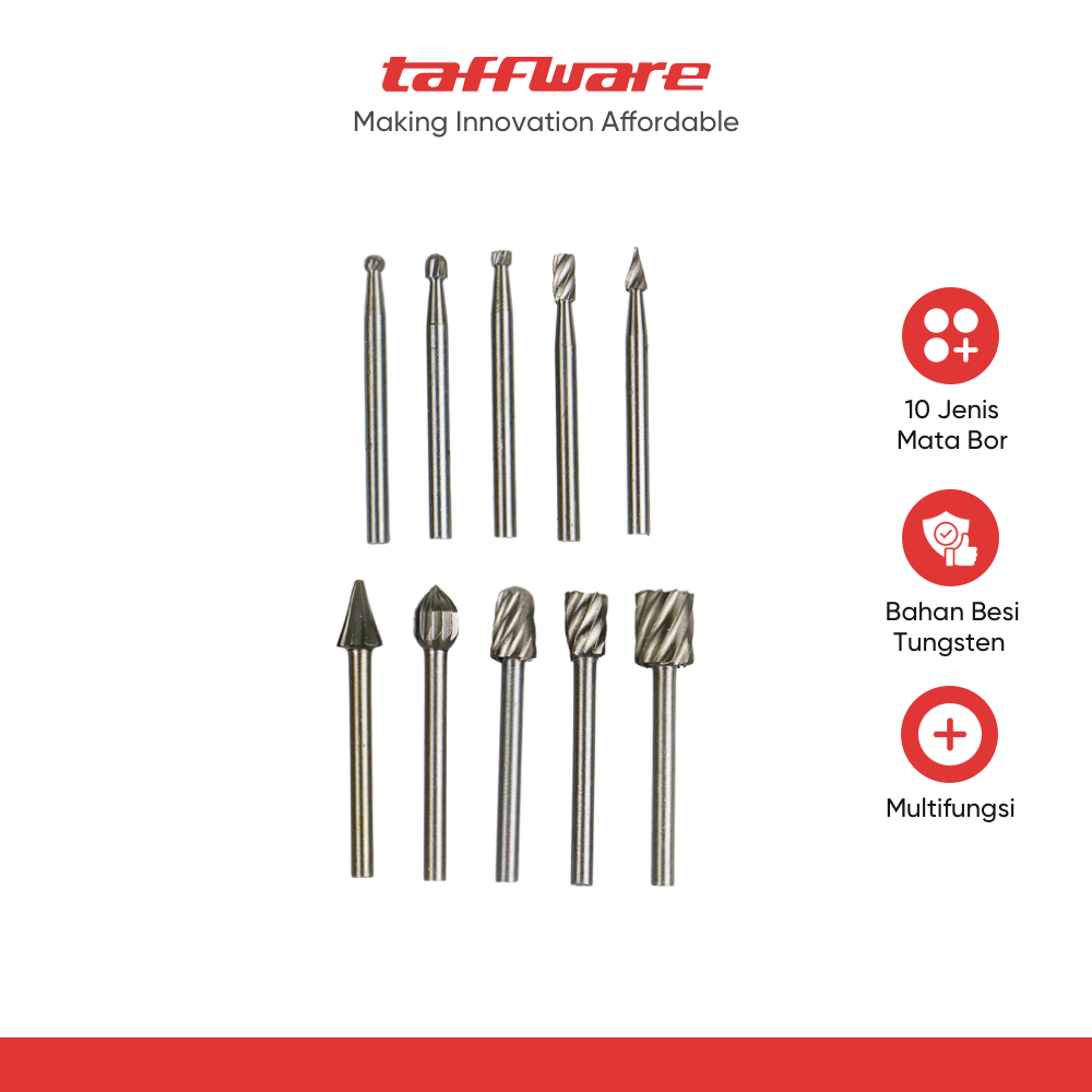 Taffware Mata Bor Tungsten Carbide Cone Spiral Bits 10 PCS - GJ0106