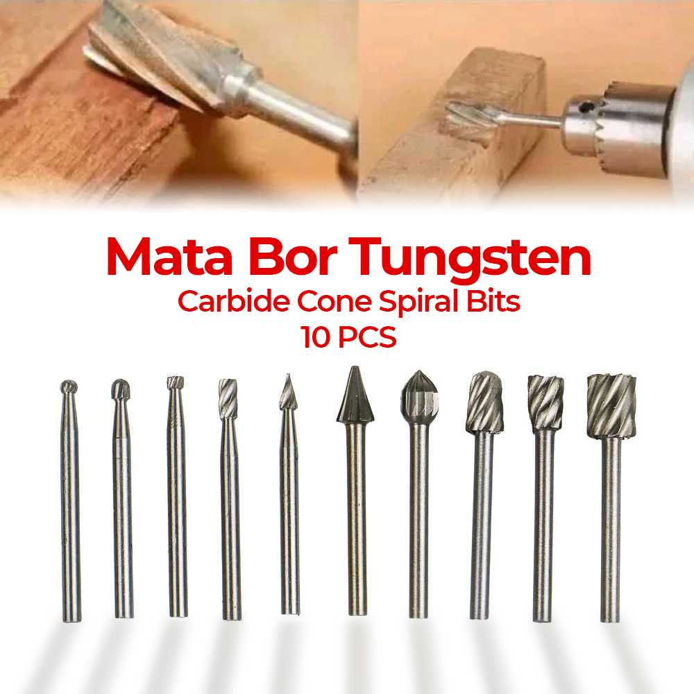 Taffware Mata Bor Tungsten Carbide Cone Spiral Bits 10 PCS - GJ0106