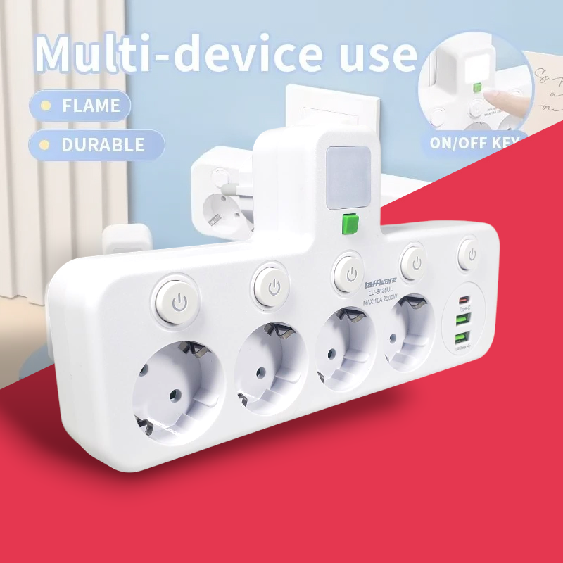 Taffware Stop Kontak 4 Lubang USB Type C EU Plug 10A 110-250V 2500W - EU-8625UL