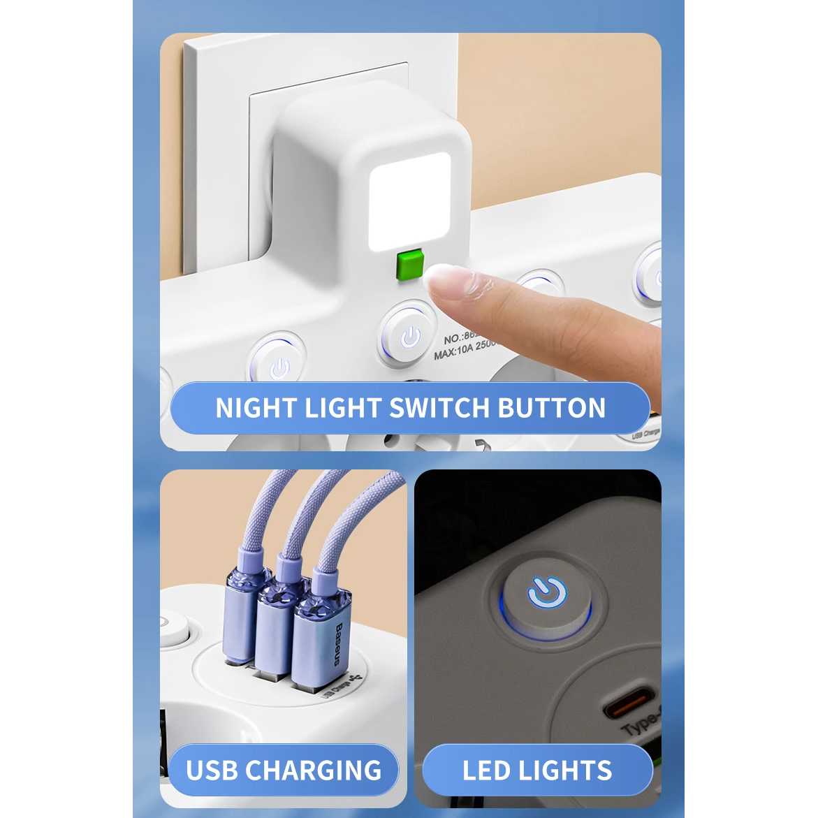 Taffware Stop Kontak 4 Lubang USB Type C EU Plug 10A 110-250V 2500W - EU-8625UL
