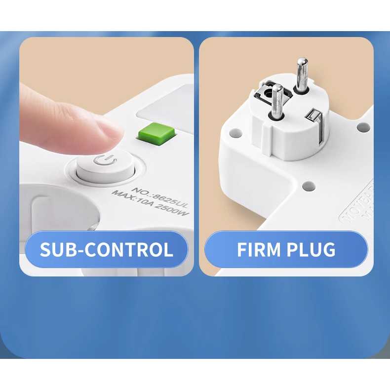 Taffware Stop Kontak 4 Lubang USB Type C EU Plug 10A 110-250V 2500W - EU-8625UL