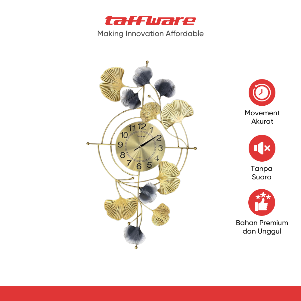 TaffHOME Jam Dinding Elegan Ginkgo Biloba Silent Movement 81.5cm - 2305