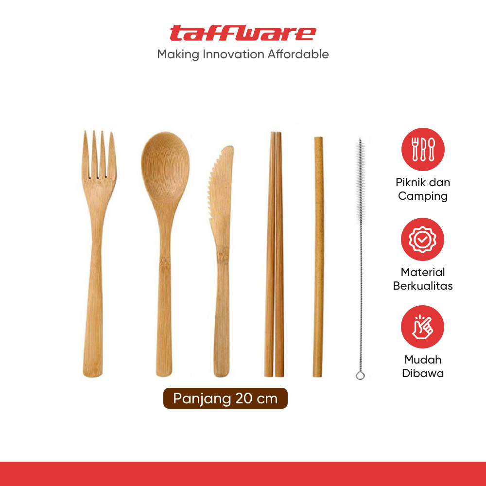 TaffHOME Set Alat Makan Perlengkapan Sendok Garpu Sumpit Bambu - EA02510