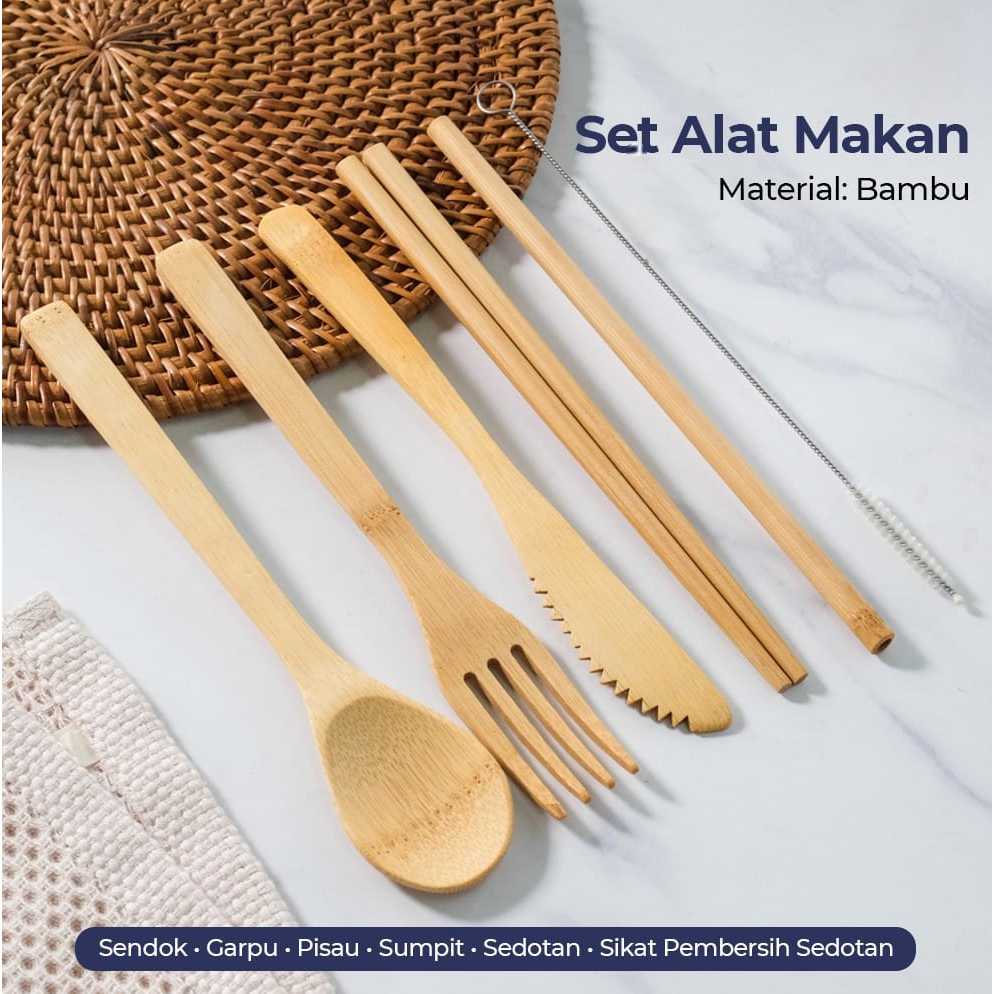 TaffHOME Set Alat Makan Perlengkapan Sendok Garpu Sumpit Bambu - EA02510