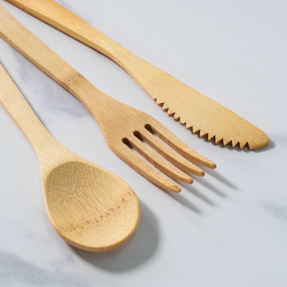 TaffHOME Set Alat Makan Perlengkapan Sendok Garpu Sumpit Bambu - EA02510