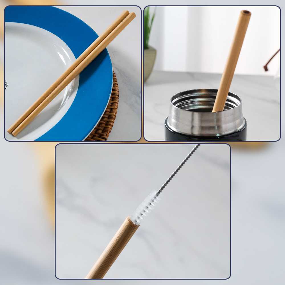 TaffHOME Set Alat Makan Perlengkapan Sendok Garpu Sumpit Bambu - EA02510