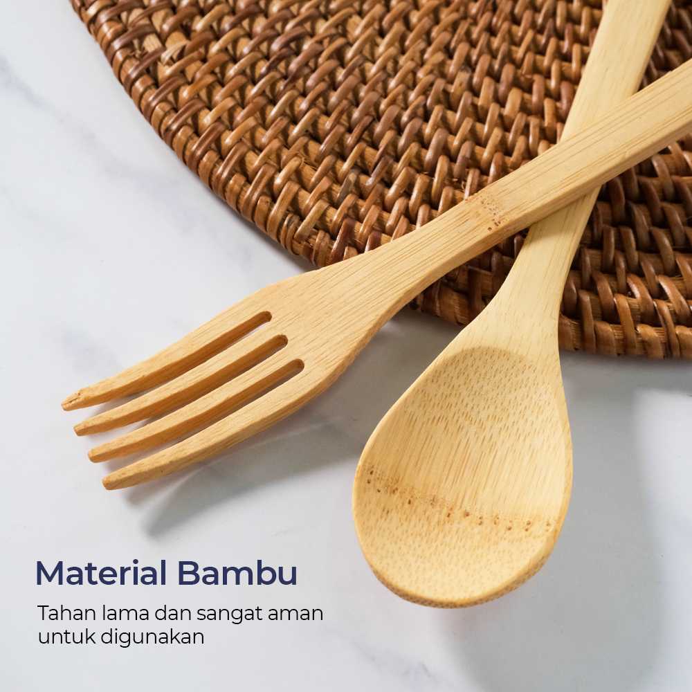 TaffHOME Set Alat Makan Perlengkapan Sendok Garpu Sumpit Bambu - EA02510