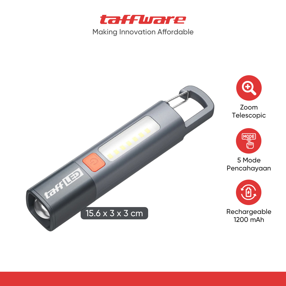 TaffLED Senter LED USB Rechargeable Zoom Flashlight 300 Lumens - ZJ-119