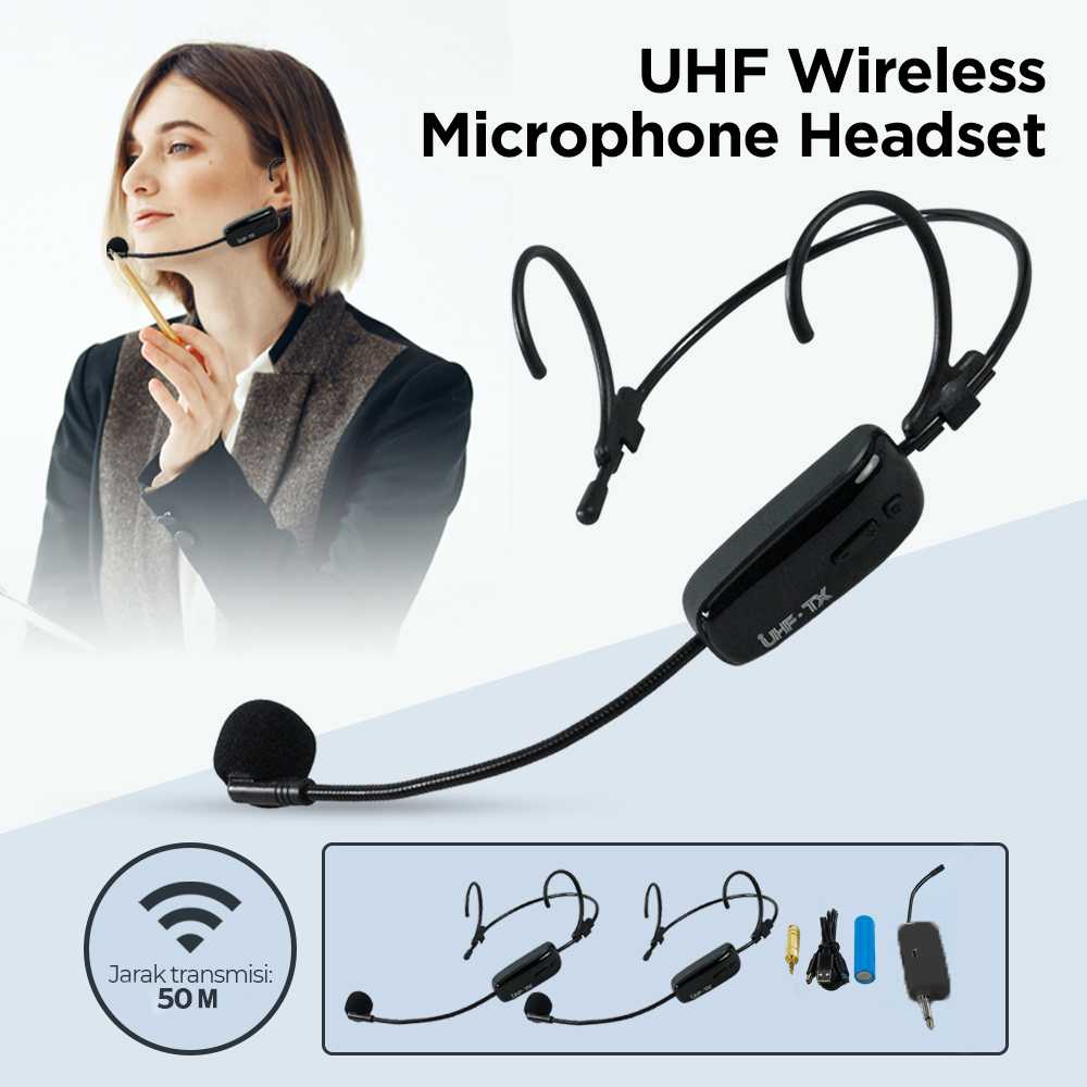 TaffSTUDIO UHF Wireless Microphone Headset Mini Portable Tour Guide - HX-W002-2H