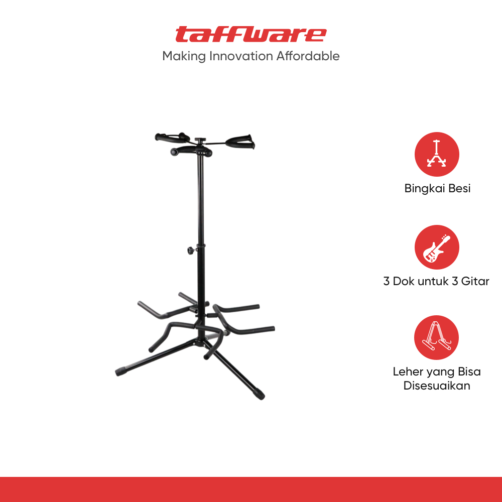 TaffSTUDIO Stand Gitar Folding 3 Dock Adjustable Besi - HK434