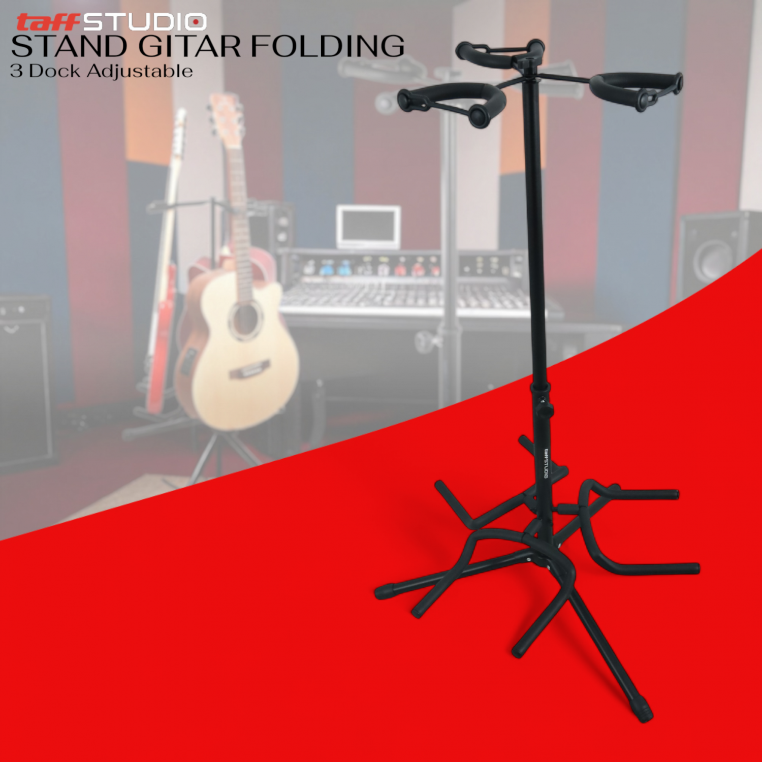 TaffSTUDIO Stand Gitar Folding 3 Dock Adjustable Besi - HK434