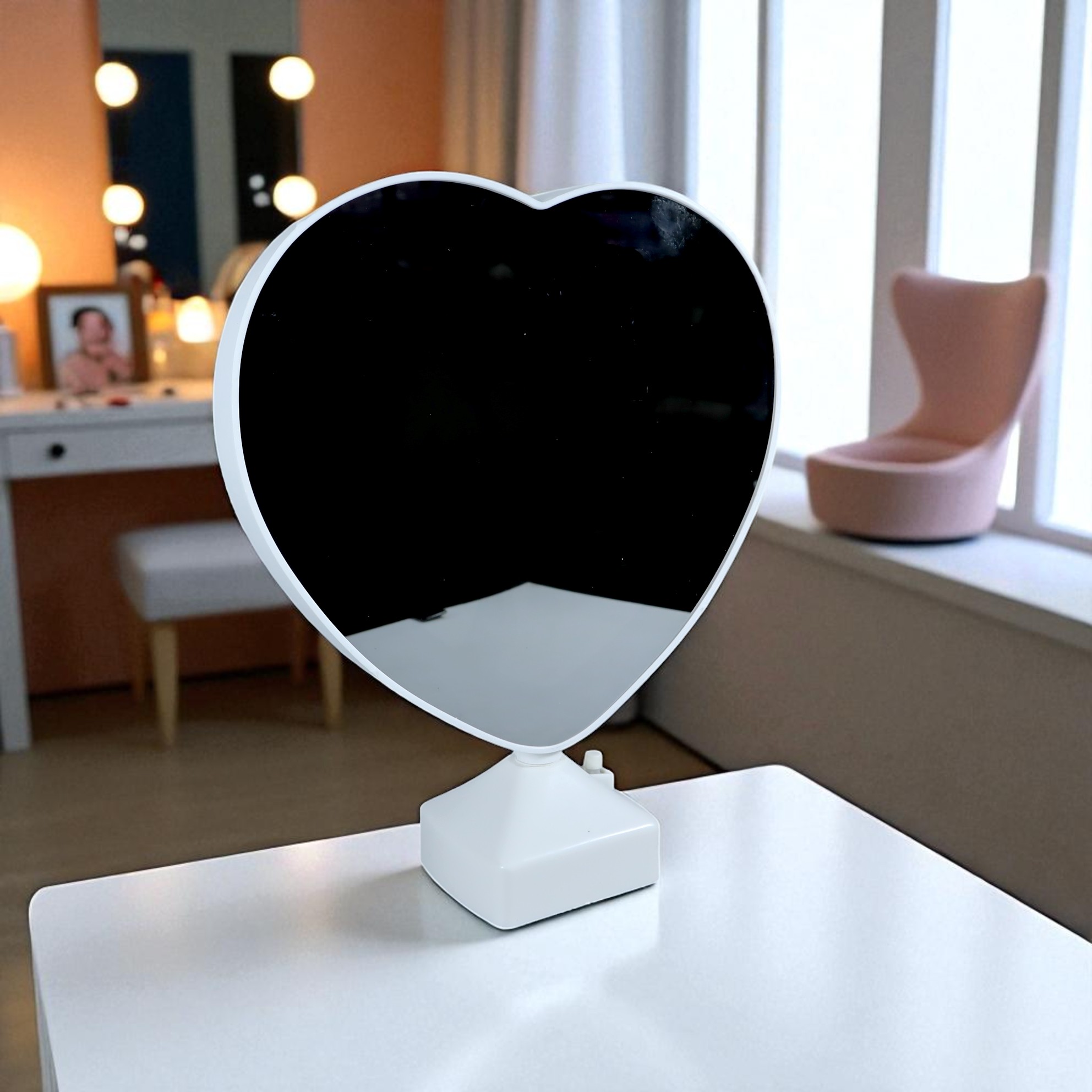 TaffHOME Cermin Make Up Heart Shaped Magic Mirror Table LED - L-223