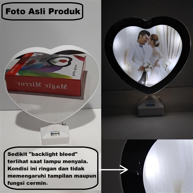 TaffHOME Cermin Make Up Heart Shaped Magic Mirror Table LED - L-223