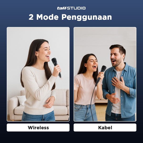 TaffSTUDIO Mikrofon Karaoke Profesional 2 in 1 Wireless Wired 2.4Ghz - WM-308