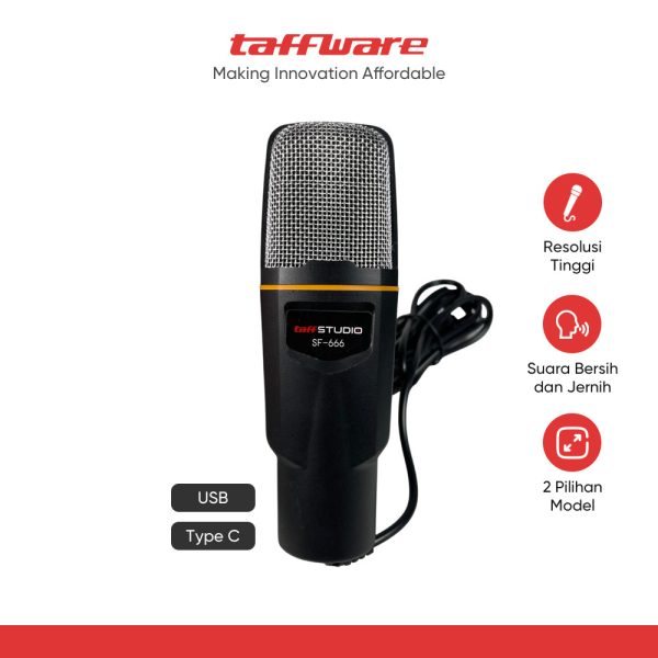 TaffSTUDIO Mikrofon Kondenser Microphone Condenser Podcast with Stand - SF-666