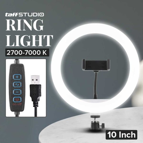TaffSTUDIO Lampu Ring Light LED 3in1 Color Phone Holder 25.4cm 10W - QX-260