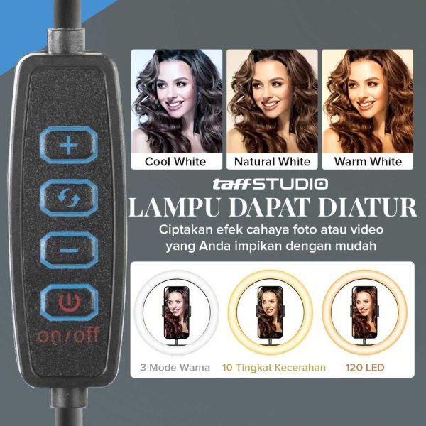 TaffSTUDIO Lampu Ring Light LED 3in1 Color Phone Holder 25.4cm 10W - QX-260