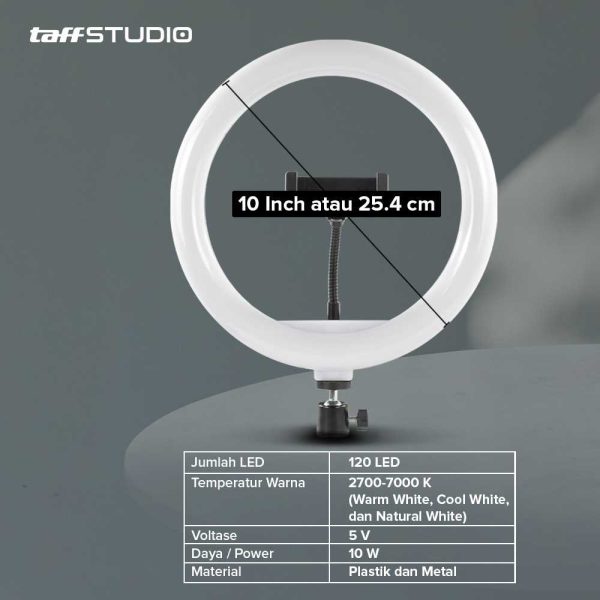 TaffSTUDIO Lampu Ring Light LED 3in1 Color Phone Holder 25.4cm 10W - QX-260