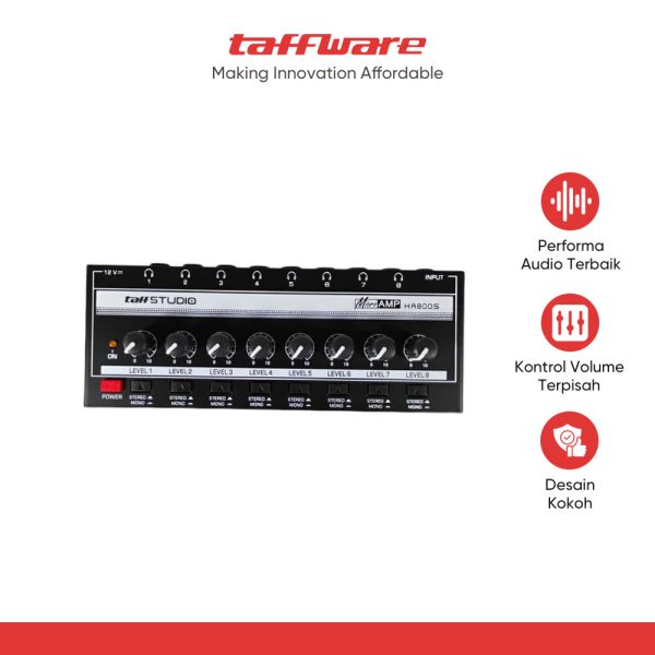 TaffSTUDIO Audio Amplifier Headphone Splitter 8 Channel Mono Control - HA800S