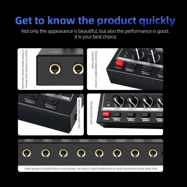 TaffSTUDIO Audio Amplifier Headphone Splitter 8 Channel Mono Control - HA800S