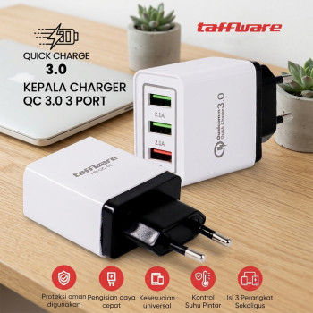taffware-kepala-charger-fast-charging-qualcomm-qc-30-usb-3-port-usb-ar-qc-03 Taffware Kepala Charger Fast Charging Qualcomm QC 3.0 USB 3 Port USB - AR-QC-03
