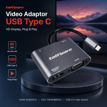 Taffware Video Adaptor 4 in 1 USB Type C to HDTV VGA PD Charging 4K - D87
