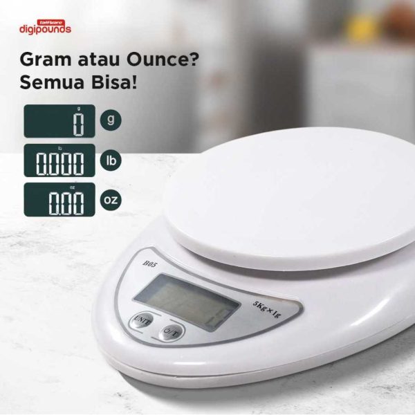 Taffware Digipounds Timbangan Dapur Digital 5kg 1g Kitchen Scale LCD - B05