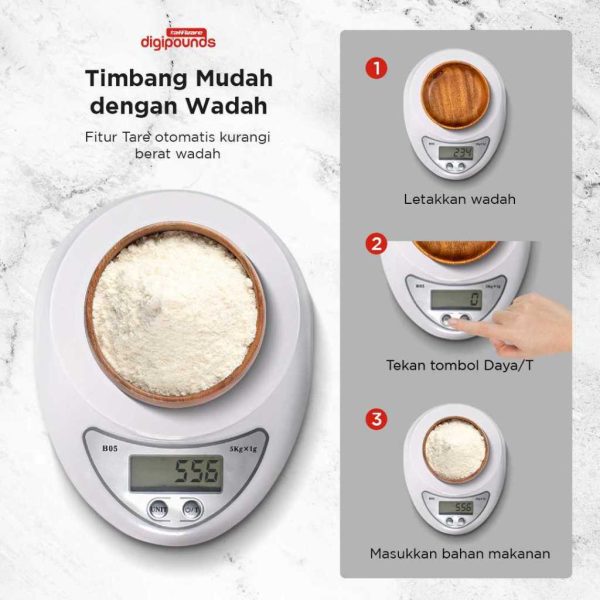 Taffware Digipounds Timbangan Dapur Digital 5kg 1g Kitchen Scale LCD - B05
