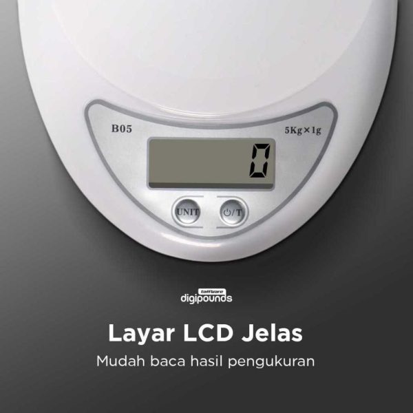 Taffware Digipounds Timbangan Dapur Digital 5kg 1g Kitchen Scale LCD - B05