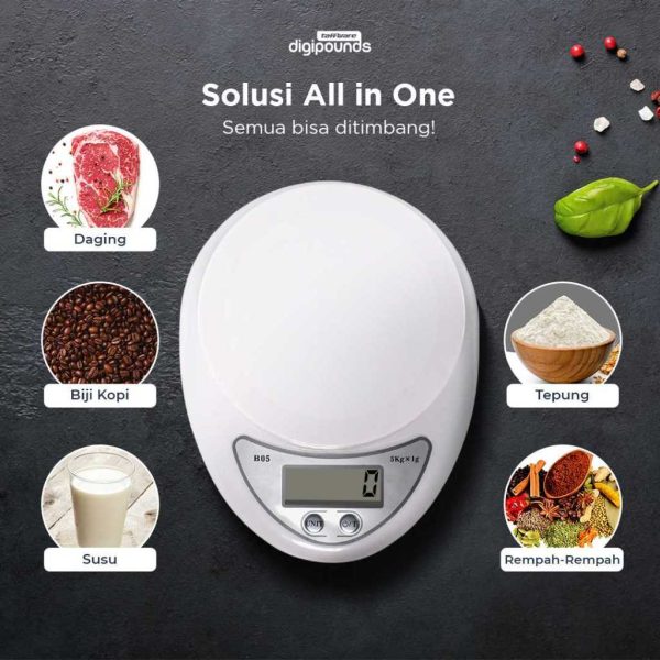 Taffware Digipounds Timbangan Dapur Digital 5kg 1g Kitchen Scale LCD - B05