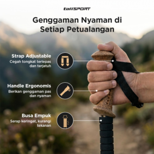 TaffSPORT Tongkat Hiking Telescopic Trekking Pole Antishock 135cm - 7075