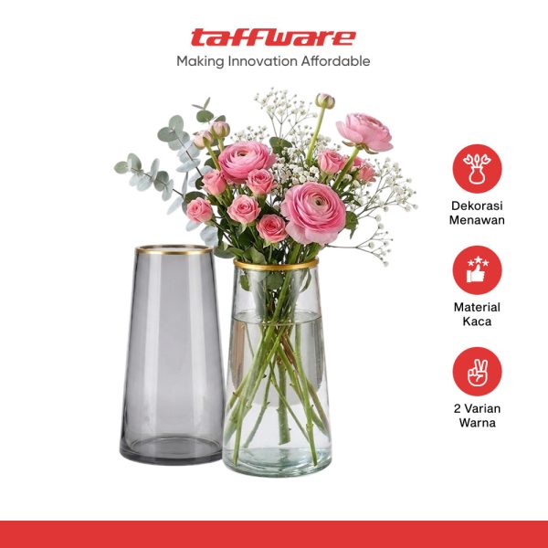 TaffHOME Vas Bunga Kaca Silinder Smooth Nordic Simple Glass Vase - QT072