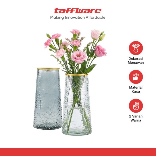 ginee_20260915171609483_9991160309.jpg TaffHOME Vas Bunga Dekorasi Interior Kaca Motif Tulang Daun - YF963