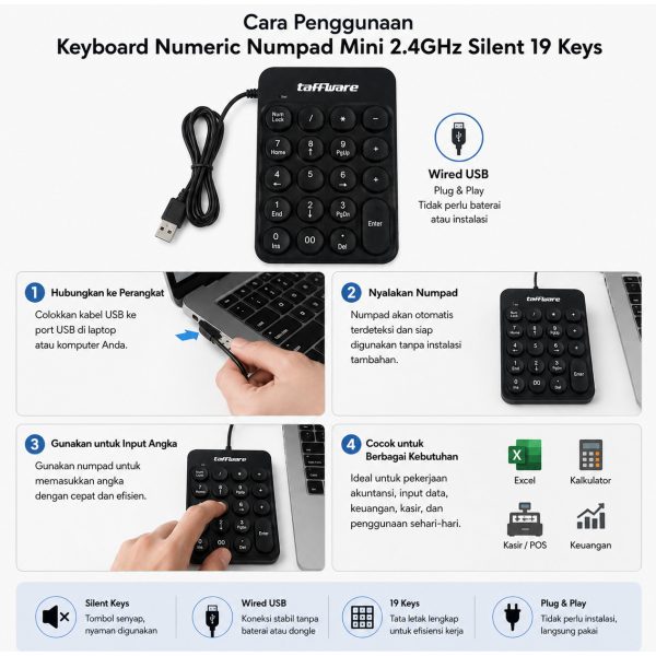 Taffware Keyboard Numeric Numpad Mini 2.4GHz Silent 19 Keys - Q9