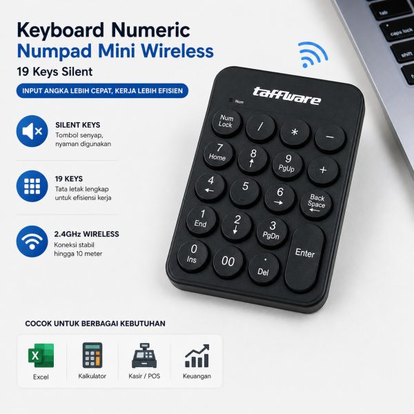 Taffware Keyboard Numeric Numpad Mini 2.4GHz Silent 19 Keys - Q9