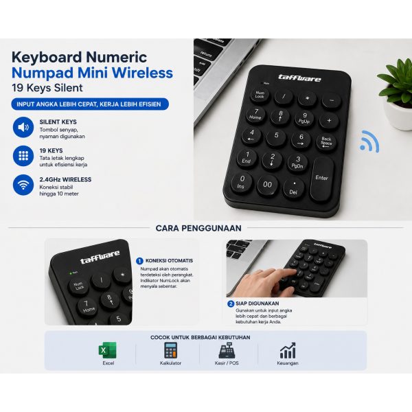 Taffware Keyboard Numeric Numpad Mini 2.4GHz Silent 19 Keys - Q9