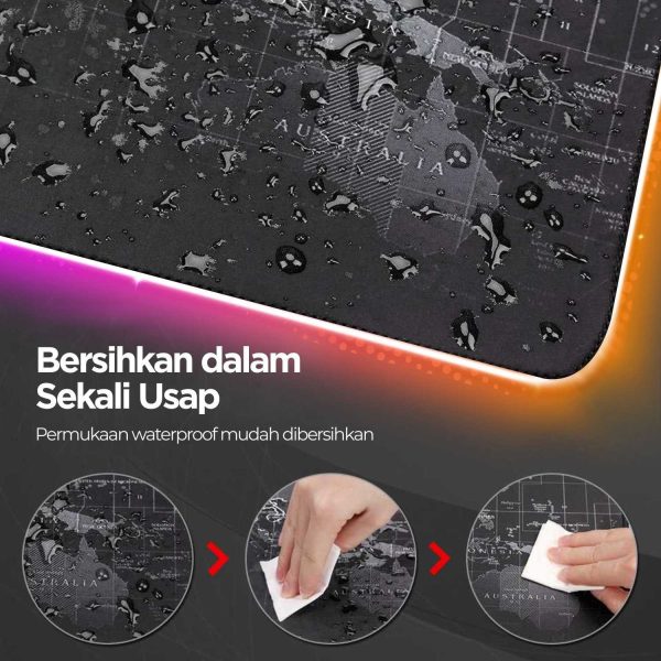 TaffGEAR Mouse Pad Gaming XL RGB LED Peta Dunia Desk Mat - GMS-WT-5