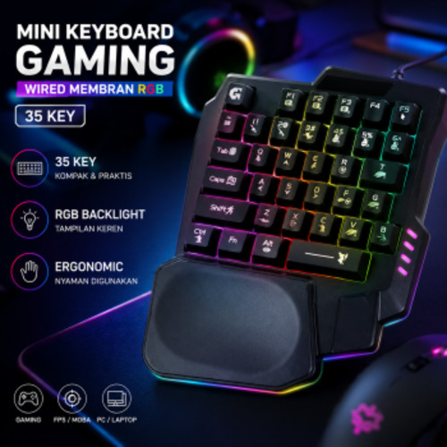 TaffGEAR Mini Keyboard Gaming Wired Membran RGB 35 Key - K58