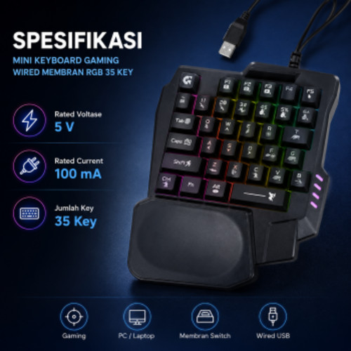 TaffGEAR Mini Keyboard Gaming Wired Membran RGB 35 Key - K58