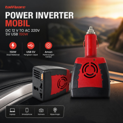 Taffware Power Car Inverter DC 12 V to AC 220-240V 5V USB 150W - T150W